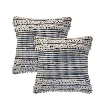 HomeRoots Set of Two 18" Blue And Ivory Cotton Throw Pillows with Texture