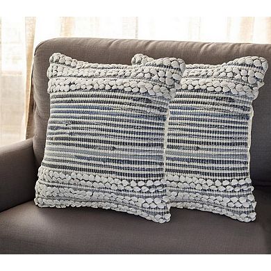 HomeRoots Set of Two 18" Blue And Ivory Cotton Throw Pillows with Texture