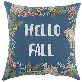 HomeRoots 18" Blue and Pink Thanksgiving Cotton Pillow With Embroidery Edges