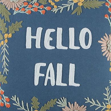 HomeRoots 18" Blue and Pink Thanksgiving Cotton Pillow With Embroidery Edges