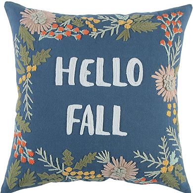HomeRoots 18" Blue and Pink Thanksgiving Cotton Pillow With Embroidery Edges