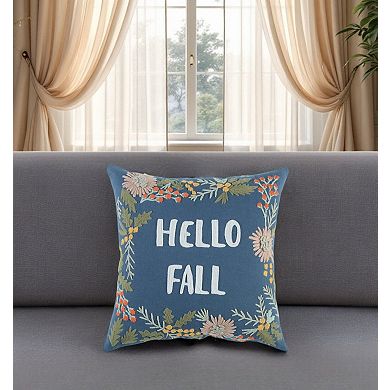HomeRoots 18" Blue and Pink Thanksgiving Cotton Pillow With Embroidery Edges