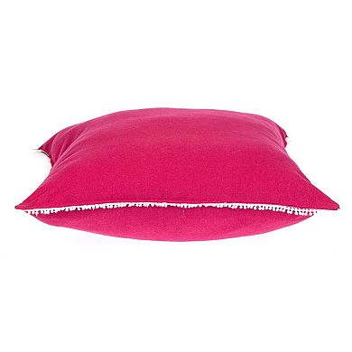 HomeRoots 20" Hot Pink Cotton Throw Pillow With Fringe