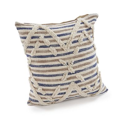 HomeRoots Set of Two Blue Diamond Cotton Throw Pillow With Fringe