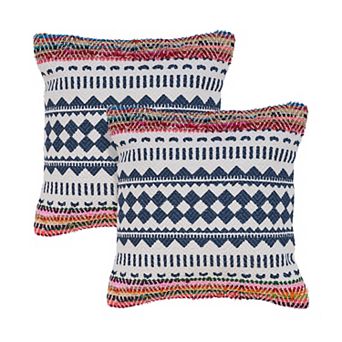 HomeRoots Set of Two Blue Geometric Cotton Throw Pillow