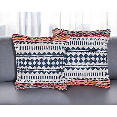 HomeRoots Set of Two Blue Geometric Cotton Throw Pillow
