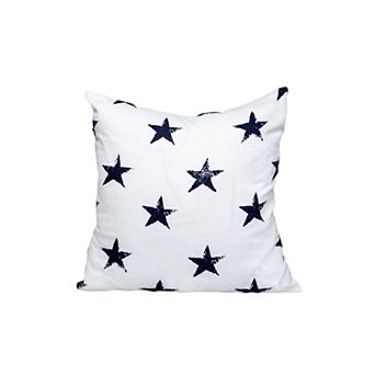HomeRoots 16" White and Blue Star Cotton Throw Pillow