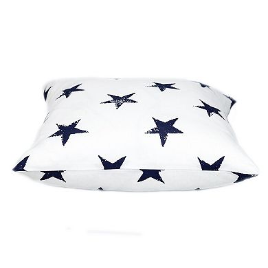 HomeRoots 16" White and Blue Star Cotton Throw Pillow