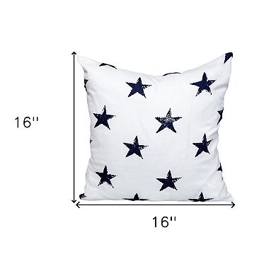 HomeRoots 16" White and Blue Star Cotton Throw Pillow