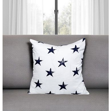 HomeRoots 16" White and Blue Star Cotton Throw Pillow