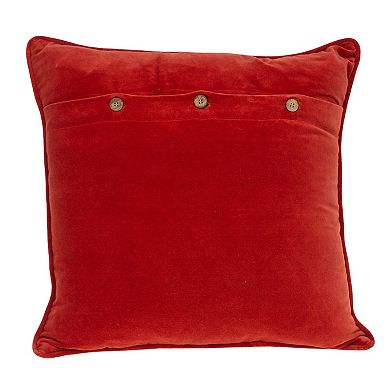 HomeRoots 22" Beige and Red Zigzag Cotton Throw Pillow with Embroidery and Applique