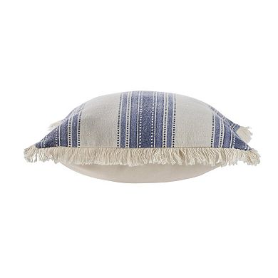 HomeRoots Set of Two 18" Blue and Cream Cotton Throw Pillows with Fringe