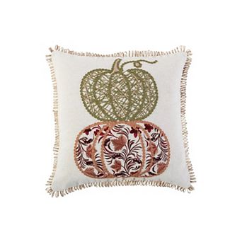 HomeRoots 18" Ivory Green and Red Thanksgiving Cotton Pillow With Applique, Embroidery Edges