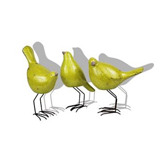 HomeRoots Set of Three Lemongrass Green Polyresin and Metal Bird Sculptures