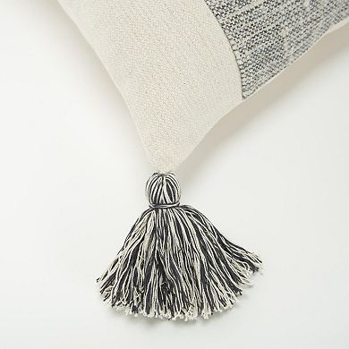 HomeRoots 20" Gray and Ivory Cotton Pillow With Tassels Edges