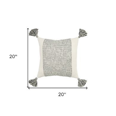 HomeRoots 20" Gray and Ivory Cotton Pillow With Tassels Edges