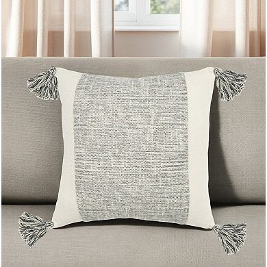 HomeRoots 20" Gray and Ivory Cotton Pillow With Tassels Edges