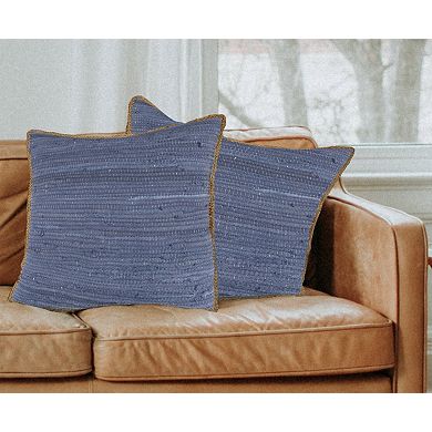 HomeRoots Set of Two Navy Blue Cotton Throw Pillow