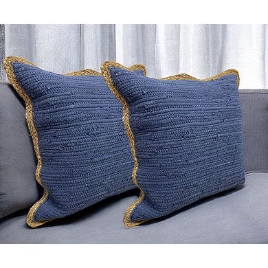 HomeRoots Set of Two Navy Blue Cotton Throw Pillow