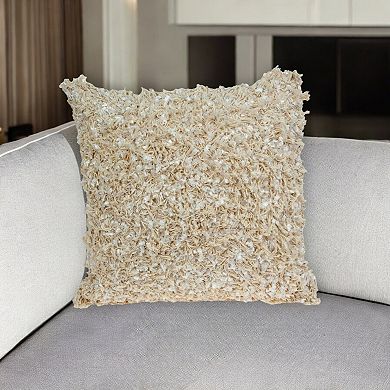 HomeRoots 18" Beige Throw Pillow With Shag