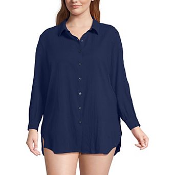 Plus Size Lands' End New Button-Up Shirt Cover-Up Dress