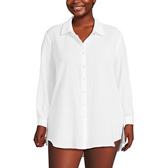 Plus Size Lands' End New Button-Up Shirt Cover-Up Dress