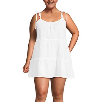 Plus Size Lands' End Tiered Cover-Up Mini Dress