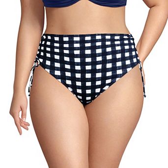 Plus Size Lands' End Pique High-Waisted Adjustable Bikini Swim Bottoms