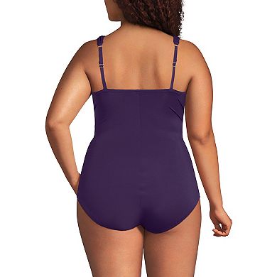 Plus Size Lands' End SlenderSuit Grecian Adjustable Low Leg Tummy Slimmer One-Piece Swimsuit