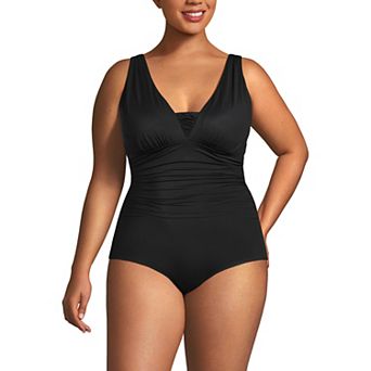 Plus Size Lands' End SlenderSuit Grecian Adjustable Low Leg Tummy Slimmer One-Piece Swimsuit