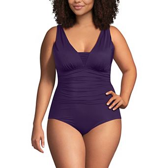 Plus Size Lands' End SlenderSuit Grecian Adjustable Low Leg Tummy Slimmer One-Piece Swimsuit