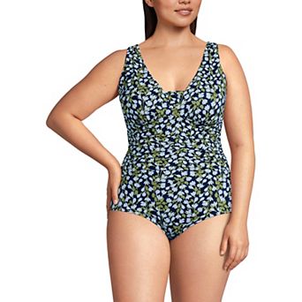Plus Size Lands' End SlenderSuit Grecian Adjustable Low Leg Tummy Slimmer One-Piece Swimsuit