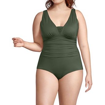 Plus Size Lands' End SlenderSuit Grecian Adjustable Low Leg Tummy Slimmer One-Piece Swimsuit