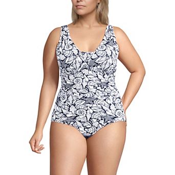 Plus Size Lands' End SlenderSuit Grecian Adjustable Low Leg Tummy Slimmer One-Piece Swimsuit