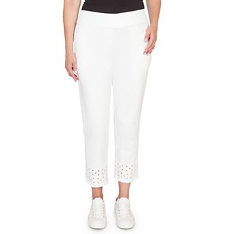 Petite Alfred Dunner Geometric Embroidered Super Stretch Denim Ankle Pants