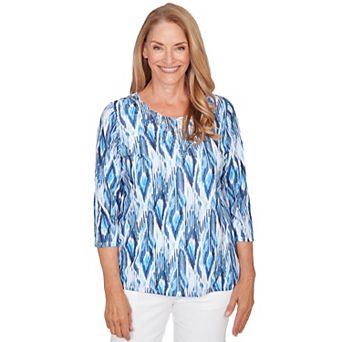 Petite Alfred Dunner Ikat Embellished Neck Top
