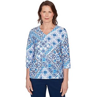 Petite Alfred Dunner Aegean Tile V-Neck Top