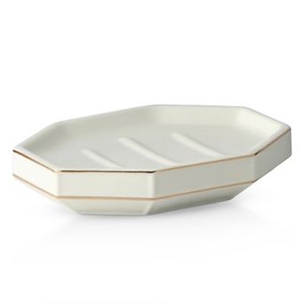 Embossed Porcelain Soap Dish in Cream with Gold Trim Decorative Bar Soap Holder