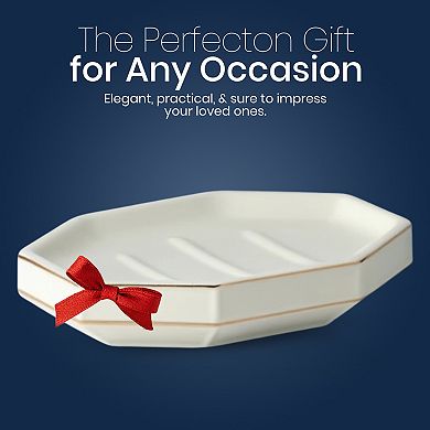 Embossed Porcelain Soap Dish in Cream with Gold Trim Decorative Bar Soap Holder