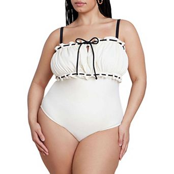 ELOQUII Women's Plus Size Ruched Bandeau One Piece