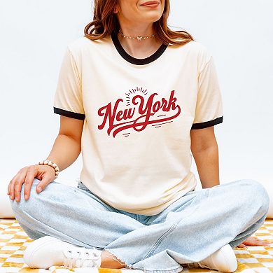 New York Retro Red - Women's Ringer Graphic T-Shirt