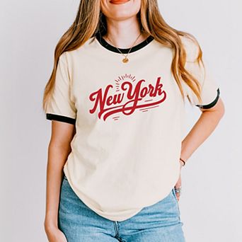 New York Retro Red - Women's Ringer Graphic T-Shirt