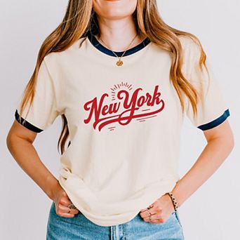 New York Retro Red - Women's Ringer Graphic T-Shirt