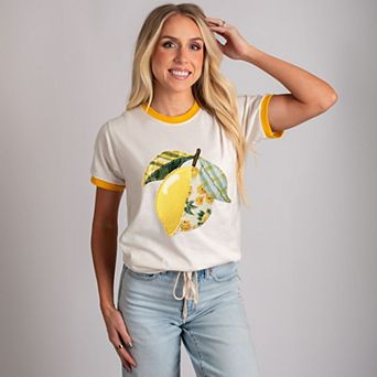Lemon Faux Patchwork - Women's Ringer Graphic T-Shirt