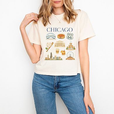 Chicago Watercolor Collage - Women's Boxy Crop Top Graphic T-Shirt
