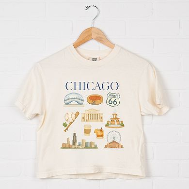 Chicago Watercolor Collage - Women's Boxy Crop Top Graphic T-Shirt