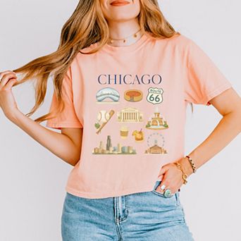 Chicago Watercolor Collage - Women's Boxy Crop Top Graphic T-Shirt