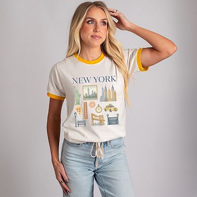 New York Watercolor Collage - Women's Ringer Graphic T-Shirt