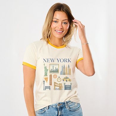 New York Watercolor Collage - Women's Ringer Graphic T-Shirt