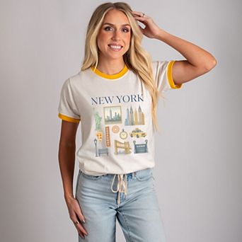 New York Watercolor Collage - Women's Ringer Graphic T-Shirt
